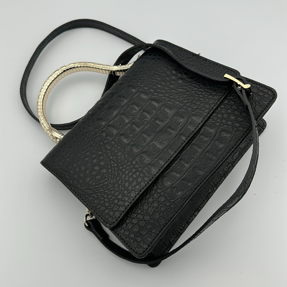 House of Harlow 1960 Croc Embossed Gold Snake Handle Crossbody Bag Like New - Picture 3 of 12